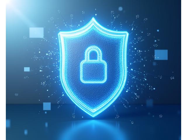 Abstract illustration of a digital shield protecting scattered data points, symbolizing AegisKey's robust encryption and data security protocols.