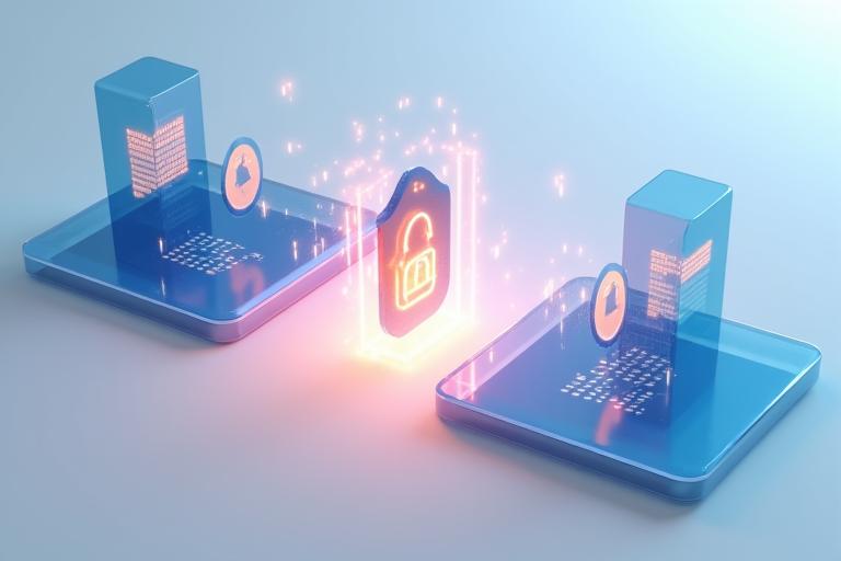 Illustration of Raegiskey's secure sharing workflow, showing encrypted data flowing between devices and trusted contacts with clear encryption indicators.