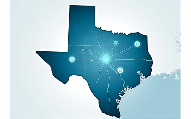 Stylized map of Austin, Texas, with illuminated points representing data centers and the Raegiskey office, emphasizing local security infrastructure and support.